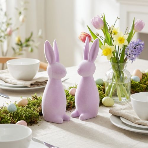 Dekofiguren Osterhasen Kunststoff beflockt 8×10×29 cm Lila 2er-Set | Floristik24.at
