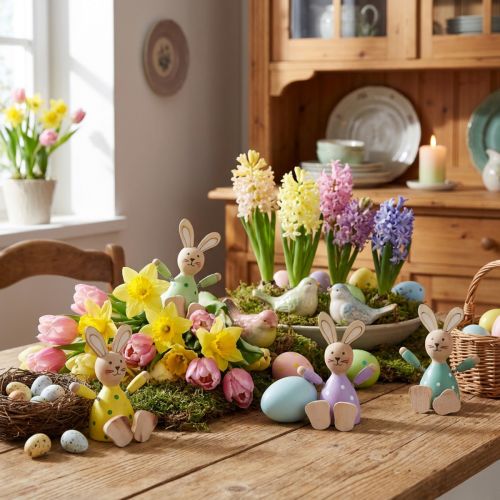 Holzhasen Osterdeko bunt gepunktet 8cm 4 Stück | Floristik24.at