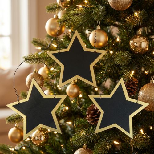 Holzsterne Schwarz-Gold Ø15 cm, 8 Stück, Dekohänger für Weihnachten | Floristik24.at