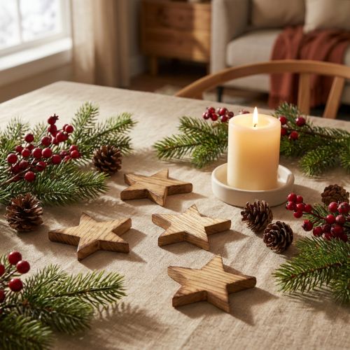Holzsterne Streudeko Weihnachten geflammt Ø 5,5–6 cm 12 Stück | Floristik24.at