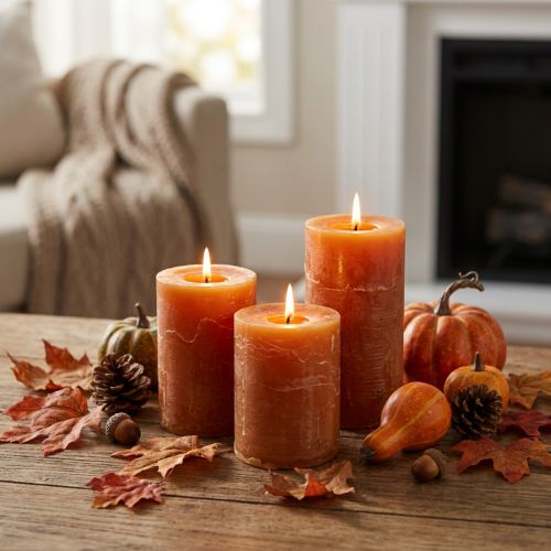 Stumpenkerzen Dunkelorange durchgefärbt Sunset Rustic 60x80mm 4er-Set für Herbst- und Adventsdeko | Floristik24.at