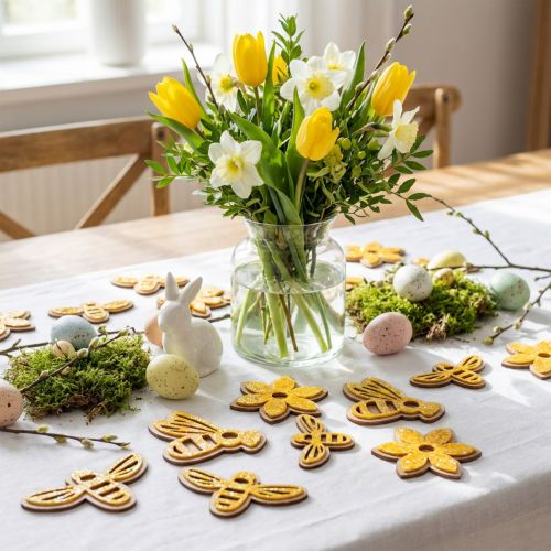 Holzdeko Bienen und Blumen orange glitzernd, 36-teilig, ca. 3,5–4 cm | Floristik24.at