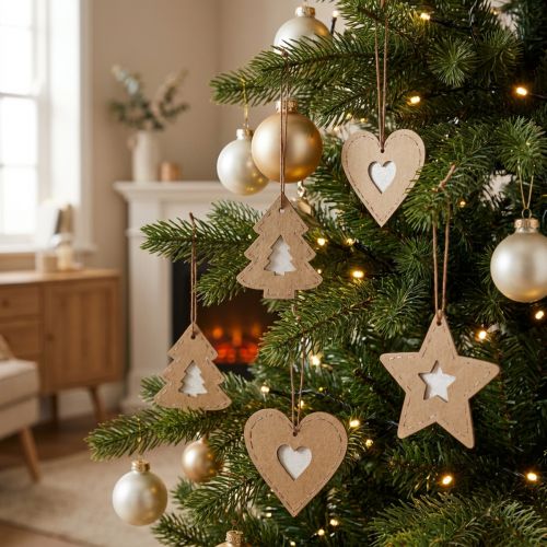 Christbaumschmuck aus Papier in Stern-, Tannen- und Herzform, Braun/Weiß, 7 cm, 36 Stück | Floristik24.at