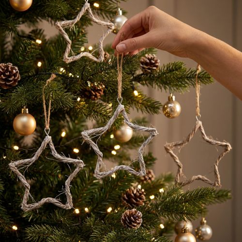 Weihnachtsdeko Sterne aus Ulmenzweigen, Weiß gewaschen, 20 cm, 4 Stück | Floristik24.at