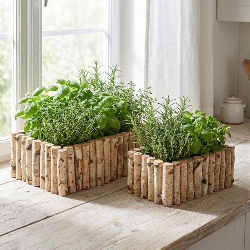 Pflanzkasten Birkenholz rechteckig mit Rinde 23/28cm 2er-Set | Floristik24.at
