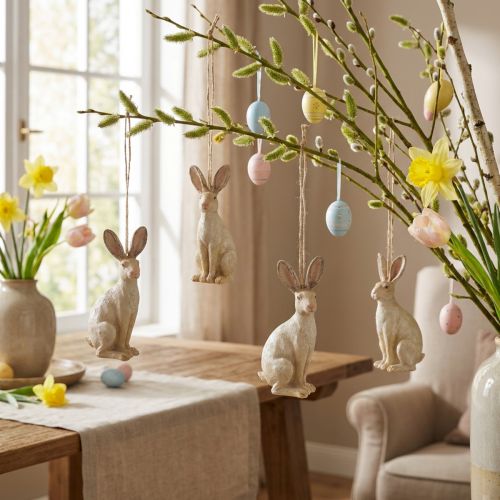 Osterhase aus Polyresin zum Aufhängen 9,5cm hellbraun 4 Stück | Floristik24.at