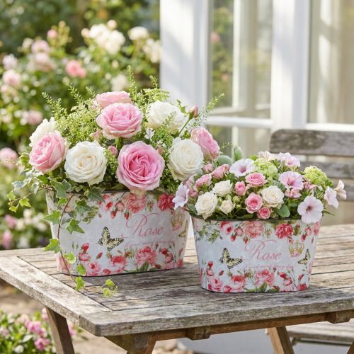 Pflanztopf-Set aus Kunststoff mit Rosendekor, 21,5cm und 18,5cm, 2-teilig | Floristik24.at