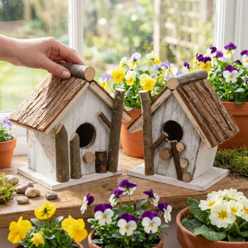 Deko-Vogelhaus Nistkasten Holz Weiß Shabby Chic 14,5cm 2 Stück | Floristik24.at