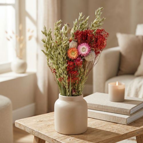 Trockenblumenstrauß mit Wiesenblumen in Rot ca. 50cm 150g | Floristik24.at