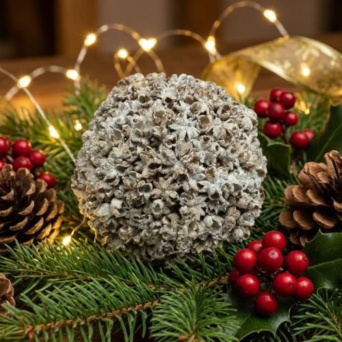 Weihnachtskugel Schneeball Weiß mit Glitter Ø10cm | Floristik24.at