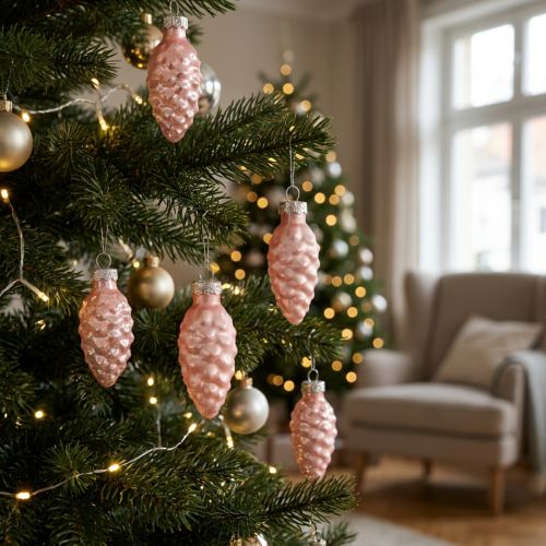 Weihnachtszapfen aus Glas in Rosa und Silber, 6,5 cm, 10 Stück | Floristik24.at