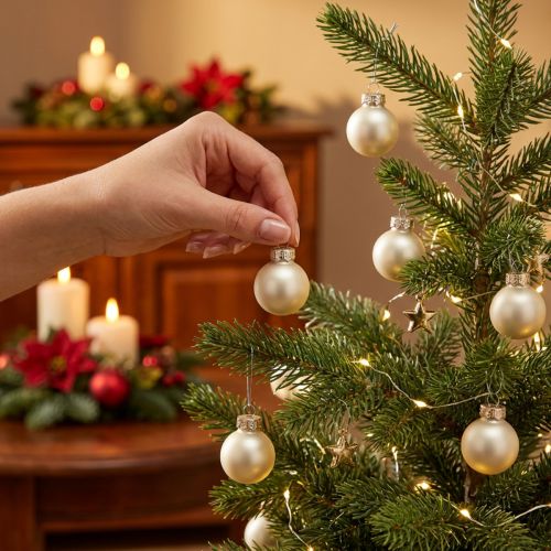 Artikel Mini-Christbaumkugeln aus Glas Ø 2,5 cm in Perlweiß, 22 Stück