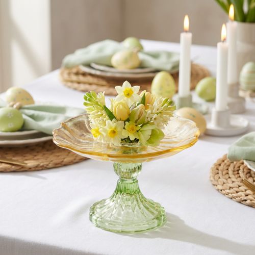 Dekoteller Glas mit Fuß Blume 15cm Gelb-Grün für Innen | Floristik24.at