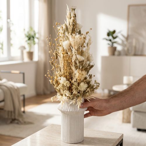 Trockenblumenstrauß Weiß Gold 30cm Phalaris und Capblumen 200g | Floristik24.at
