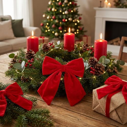 Artikel Schmuckschleifen Rot Stoff 28cm 3er-Set Weihnachten Innenbereich