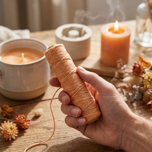 Dochtfaden aus Jute und Schafwolle 55m Hellorange für Dekorationen und Bastelarbeiten | Floristik24.at