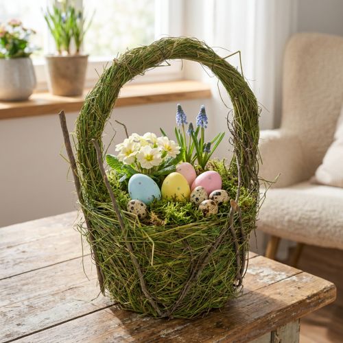 Artikel Osterkorb aus Gras mit Henkel 25cm Grün für Dekoration
