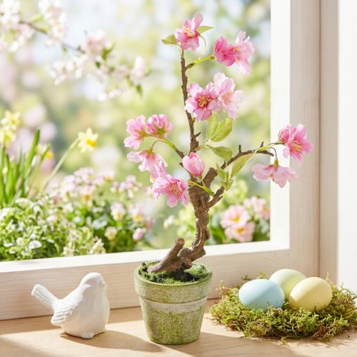 Artikel Mandelförmiges Kunstbäumchen im Topf mit rosa Blüten H28cm