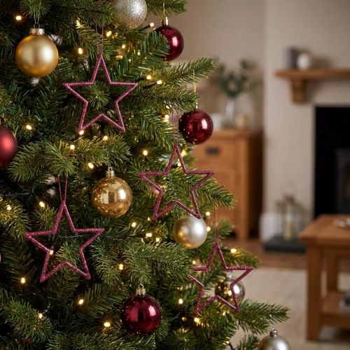 Glitzernde Weihnachtssterne aus Kunststoff, 7,5 cm, Berry, 40 Stück, zum Hängen | Floristik24.at