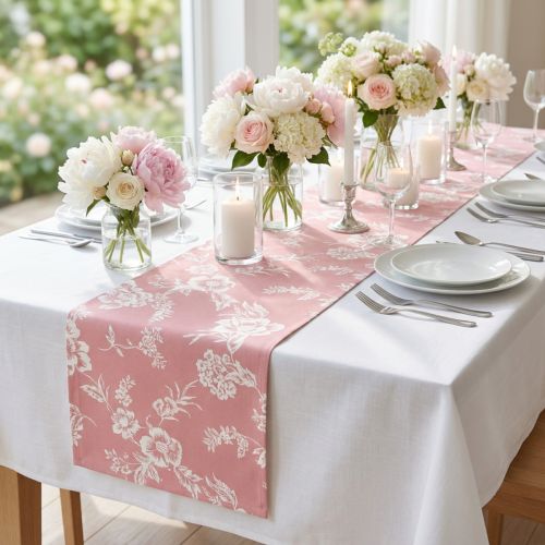 Tischläufer Baumwolle Blumenmuster Rosa 15cm x 3m | Floristik24.at