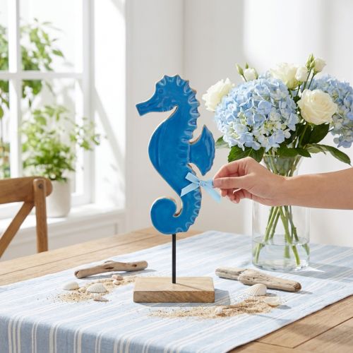 Artikel Deko-Seepferdchen aus Mangoholz Blau H28 cm