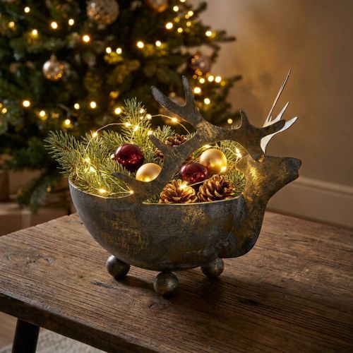 Metallschale mit Rentierkopf Antik-Optik Ø14cm Gold | Floristik24.at