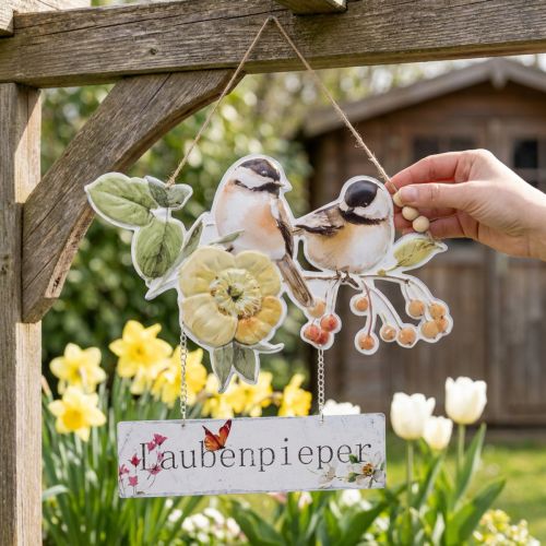 Dekohänger Metall mit Vogelmotiv und Schriftzug Laubenpieper, 33 x 29 cm, Frühlingsdeko | Floristik24.at