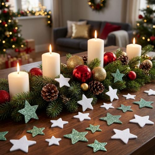 Streudeko Weihnachtssterne aus Styropor, Grün und Weiß, Ø 4–5 cm, 40 Stück | Floristik24.at