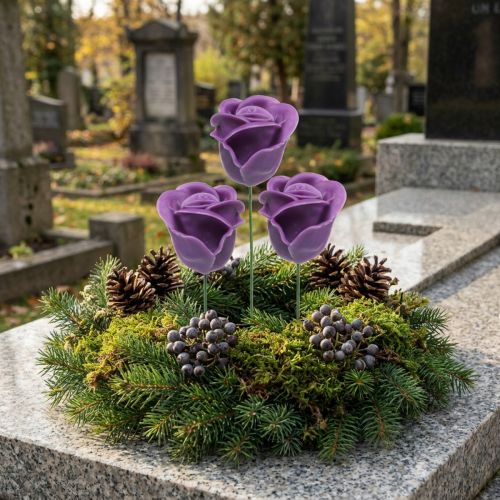 Künstliche Rosen Violett Wachsrosen Ø6cm mit Drahtstiel 18 Stück | Floristik24.at