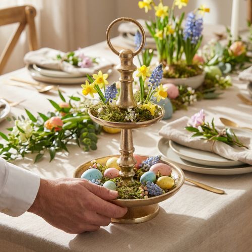 Mini Etagere Metall Deko Gold matt 2-stöckig Tischdeko H22cm | Floristik24.at