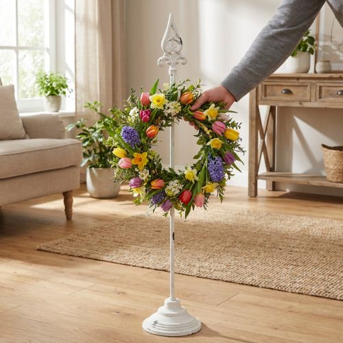 Kranzhalter aus Gusseisen mit Haken Weiß Shabby Chic 76cm | Floristik24.at