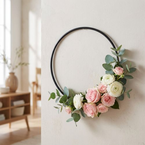 Artikel Dekoring Metallring 20 cm Schwarz DIY Wanddekoration Set 4 Stück