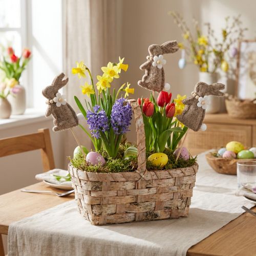 Artikel Osterhase Dekoration Filz 42 cm Braun 8 Stück für Frühlingsgestecke und Innenbereich