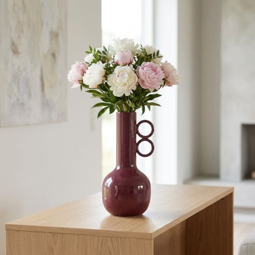 Metallvase 25cm hoch mit runden Griffen in glänzendem Rot für Innenräume | Floristik24.at