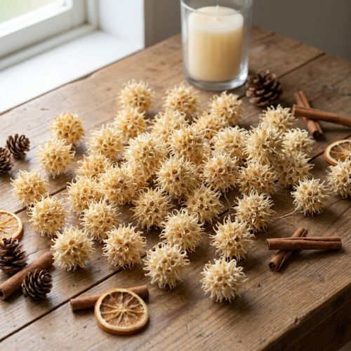 Artikel Amberbaum-Früchte gebleicht 250g, Ø 2–4 cm, Naturdeko aus Holz