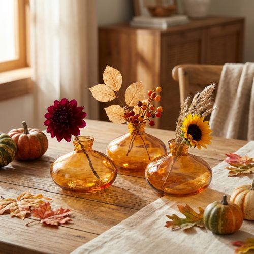 Mini-Glasvasen in Orange, bauchig, Ø 9 cm, 6er-Set | Floristik24.at