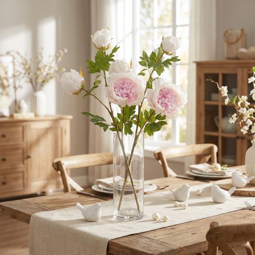 Deko Pfingstrosen Rosa 3 Blüten Künstlich Langstielig 80cm 2er Set | Floristik24.at