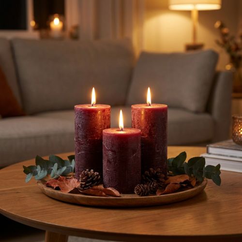 4er Set durchgefärbte Stumpenkerzen 70x120mm Burgunderrot | Floristik24.at