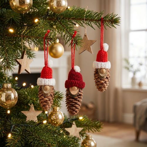 Christbaumschmuck Zapfenwichtel Rot-Weiß 9cm aus Tannenzapfen 12 Stück | Floristik24.at