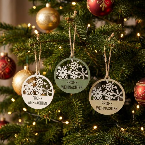 Dekohänger Weihnachten Holz Frohe Weihnachten Ø8,5cm 9 Stück | Floristik24.at