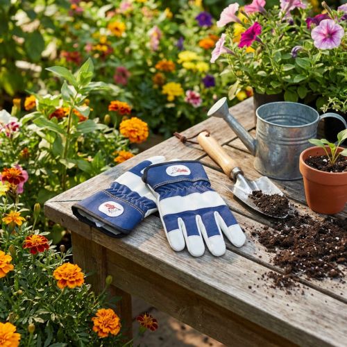 Kinder Schutzhandschuhe aus Baumwolle Gr. 6 Blau-Weiß für Gartenarbeit | Floristik24.at
