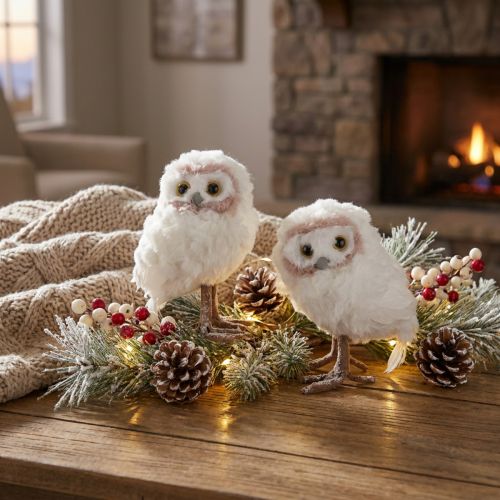 Winterdeko Deko Eulen Figuren zum Stellen Weiß 15cm 2St | Floristik24.at