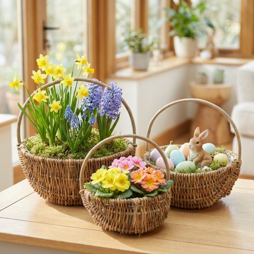 Weidenkorb Set 3-teilig Naturfarben mit Henkel Ø32/28/22 cm für Dekoration und Bepflanzung | Floristik24.at