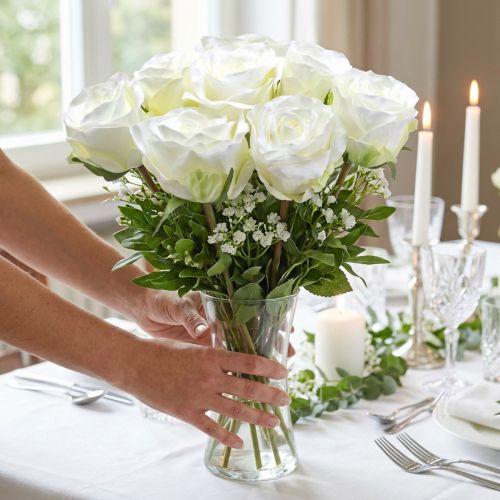 Künstliche Rosen im Bund aus Seide Cremeweiß 36cm 8 Stück | Floristik24.at