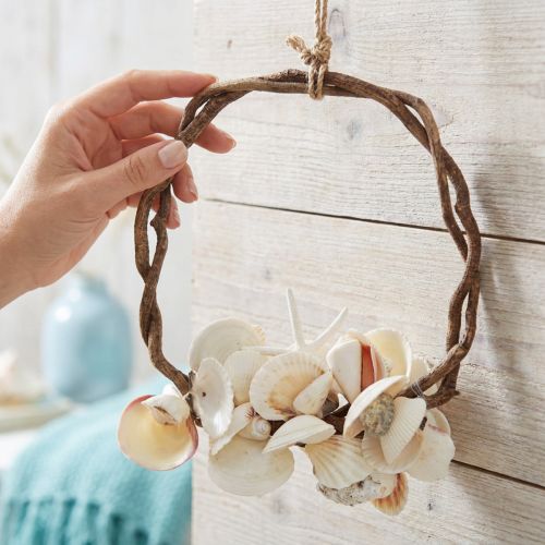 Maritimer Dekoring Ø 25 cm mit Muscheln und Holz – Weiß/Natur | Floristik24.at