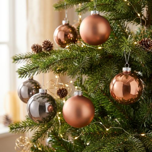 Weihnachtskugeln aus Glas Silber Apricot Ø7,5 cm 12 Stück | Floristik24.at