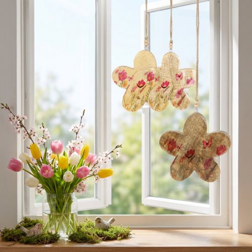 Dekohänger aus Holz, Blumen-Motiv, 16 cm, Pink-Naturtöne, 3 Stück | Floristik24.at