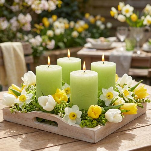 Artikel Durchgefärbte Stumpenkerzen Lime Grün 70×80 mm 4er Set