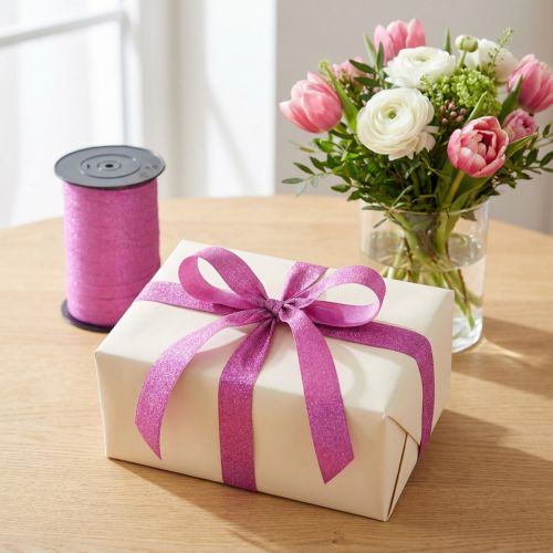 Artikel Geschenkband Glitter Polyester Metallic Pink 10mm x 100m