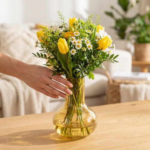 Gelbe Glasvase bauchig Ø10,5 cm H15 cm für Blumen und Dekoration | Floristik24.at
